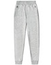 Grey kids' poly/cotton terry sweat pants featuring a waistband and side pockets.