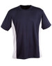 A short sleeve contrast tee in navy blue and white, featuring a logo on the front.