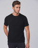 A fitted black stretch tee for men with a crew neck and short sleeves, featuring a logo.