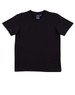 A black fitted stretch tee with short sleeves and a logo tag inside the neckline.