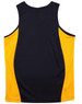 A men's singlet featuring a navy body with vibrant yellow contrast panels and a branded logo.