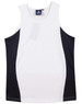 A kid's singlet featuring a white front with black mesh side panels and a logo.
