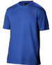 A blue men's short sleeve tee made from cooldry fabric, featuring a logo on the label.