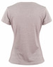 A grey heather women's short-sleeve T-shirt featuring a fitted design and a logo on the back.