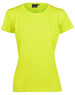 A bright yellow Ladies' Cooldry Stretch Tee with short sleeves and a fitted design, featuring a logo at the neckline.