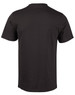 A black men's cotton semi-fitted t-shirt, featuring short sleeves and a simple design, with a logo on the back.