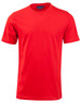 A red men's cotton semi-fitted tee with a crew neck and short sleeves. It features a logo on the upper back.