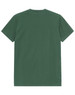 A green premium cotton men's t-shirt, featuring a plain back design and a subtle branding logo.
