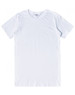 A plain white men's premium cotton tee featuring a round neckline and short sleeves, with a logo on the label.