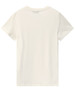 A plain cream women's T-shirt made of premium cotton, featuring a simple design and a logo.