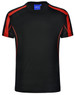 Men's black T-shirt with red accents, featuring short sleeves and a logo. Designed for comfort and style.