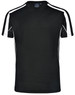 A black short-sleeve T-shirt with white accents and mesh detailing on the shoulders. The shirt includes a logo.