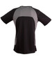 A black and grey men's T-shirt featuring a logo, designed with a sporty, breathable style.
