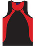 A black and red men's sprint singlet with a contrasting design and a logo on the front.