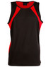 A black and red men's sprint singlet featuring a contrasting design and a logo on the chest.