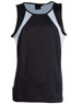 A men's singlet featuring a black body and light blue mesh accents, designed for athletic wear. It has a logo.