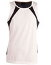 A men's sprint singlet featuring a white body with black side panels and a branded logo at the neckline.