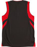 A black singlet with red accents and side stripes, featuring a simple design and a logo.