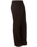 Dark brown permanent press slacks with a straight leg and two side pockets. Features a logo on the waistband.