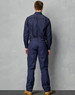 Navy blue men's cotton drill cargo pants with knee pads, featuring a fitted design and pockets.