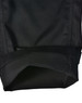 A pair of black cargo pants showcasing a folded cuff, featuring a durable fabric and a branded label.