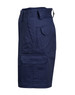 A navy heavy cotton drill short with multiple pockets, featuring a logo. Designed for durability and functionality.