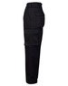 A pair of black regular fit cargo pants featuring a side drill pant pocket. The pants have a sleek profile and a logo.
