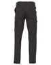 Black cargo pants with multiple side pockets and a regular fit, featuring a logo on the back.