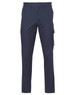 Navy cargo pants featuring drill pant pockets on the legs, with a stout fit and a logo.