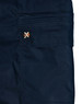 Navy blue work shorts featuring a pocket and a logo patch. Made from rip-stop poly/cotton stretch material.
