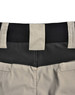Rip-stop poly/cotton stretch work shorts in a light beige colour, featuring a black waistband and two back pockets.