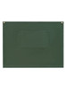 A green canvas short waist apron featuring a front pocket and two attachment buttons.