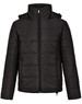 A unisex sustainable seamless parka jacket in black, featuring a zip front and hood, with a textured finish.