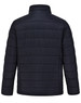 A men's sustainable insulated puffer jacket in dark navy, featuring a 3D cut design and a logo.