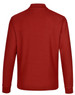 A red unisex long sleeve polo shirt made from poly/cotton pique fabric, featuring a collar and a logo.
