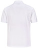 A white men's sustainable poly/cotton corporate short-sleeve polo shirt, featuring a collar and a back view.