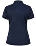 A navy ladies' polo shirt with a fitted design and short sleeves. The shirt features a collar and a logo.