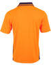 A bright orange unisex polo shirt featuring short sleeves and a contrasting collar. It includes a logo.