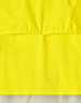 A bright yellow long-sleeve safety shirt featuring segmented reflective tape at the bottom. It includes a logo.