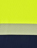 A segmented fabric featuring bright yellow and navy colours with reflective grey stripes across the design.