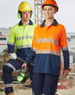 Unisex Cooldry segmented safety long-sleeve polo shirt in high-visibility orange and yellow, featuring reflective stripes.