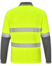 A high-visibility long-sleeve polo in bright yellow with grey accents and reflective stripes, featuring a logo.