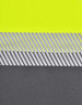 A close-up of a unisex Cooldry segmented safety polo featuring high-visibility yellow and grey striped fabric.