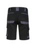 Unisex utility stretch cargo work shorts in black with grey accents and multiple pockets. Features branding on the waistband.