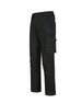 Unisex black cotton stretch ripstop work pants with multiple pockets and a tailored fit. Features branding on the garment.