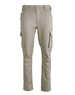 Unisex cotton stretch ripstop work pants in beige with cargo pockets and a logo.