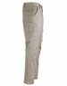 Unisex cotton stretch ripstop work pants in a light tan colour, featuring multiple pockets and a logo.