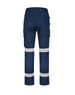 Unisex navy cotton stretch ripstop segmented work pants with reflective striping and multiple pockets.