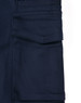 Navy unisex cotton stretch ripstop segmented work pants featuring multiple cargo pockets and a logo.