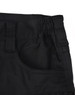 A close-up of black unisex cotton stretch ripstop work shorts, featuring an elastic waistband and pocket detail.